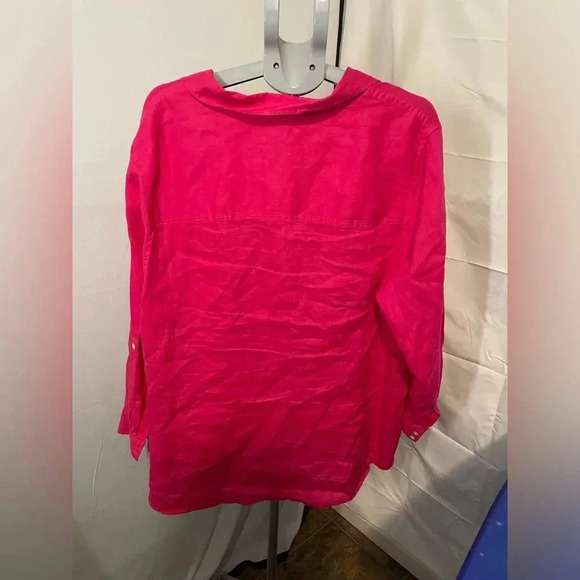 Sigrid Olsen bright pink 100% Linen Button Down Shirt Size 2X - Picture 5 of 9